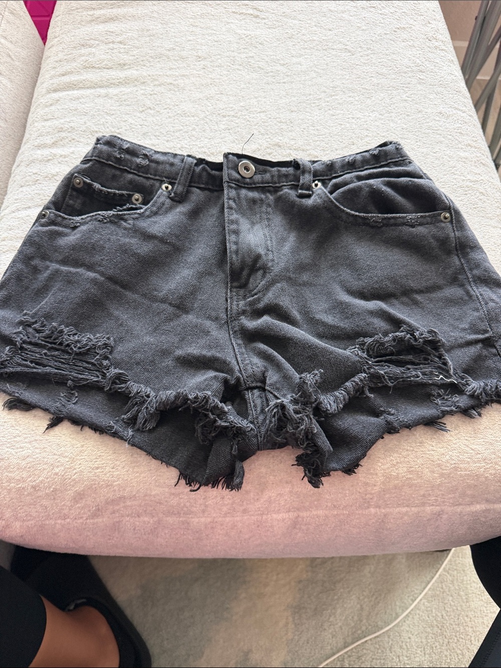 Black Distressed Denim Shorts